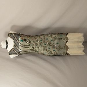 Sexy Flapper Dress Beaded w Fringe Costume Roaring Twenties w/ Parrot & Feather